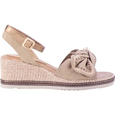 Keslem Sandalias de Cuña Baja con Lazo XL - Beige Topo