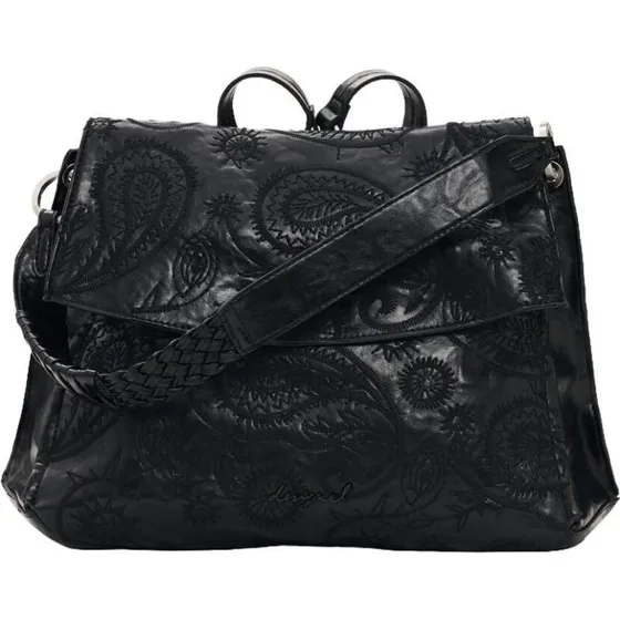 Desigual Bolso Convertible Negro con Motivo Paisley