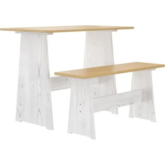 HKH Reine Mesa de comedor con banco pino macizo marrn miel/blanco