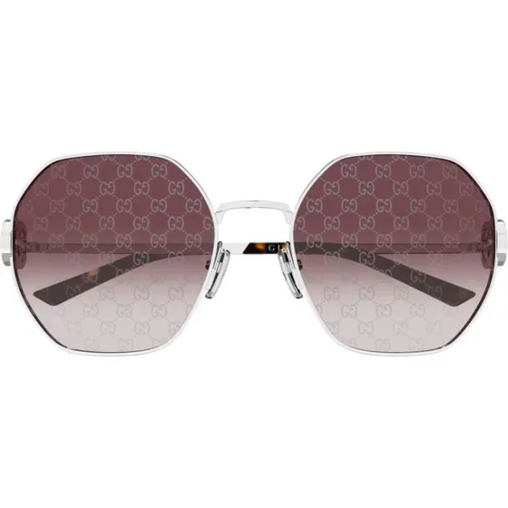 Gucci GG2046S Gafas de Sol Geométricas Plateadas con Lentes Rojas