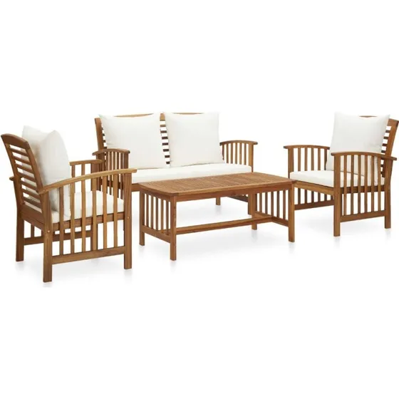 Acacia Garden 4-Piece Outdoor Set with Cream Cushions