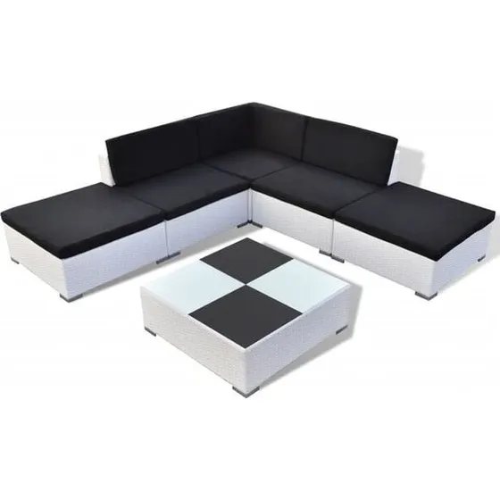 vidaXL Set Muebles Jardín 6 Piezas Ratán Blanco
