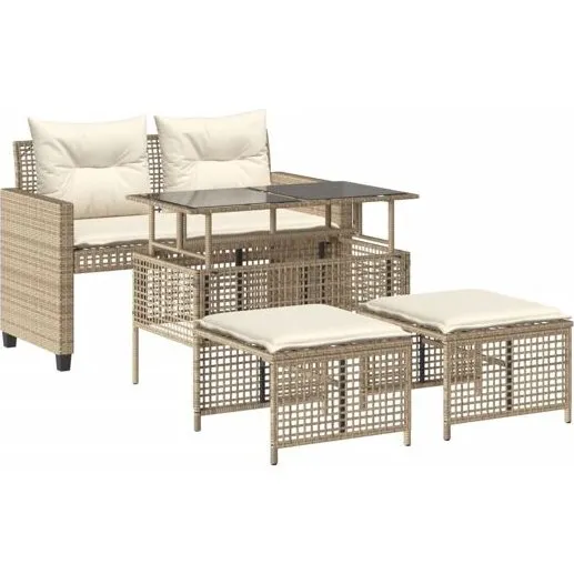 vidaXL Set Sofá Jardín 4 Pzas Ratán Sintético Vidrio Beige