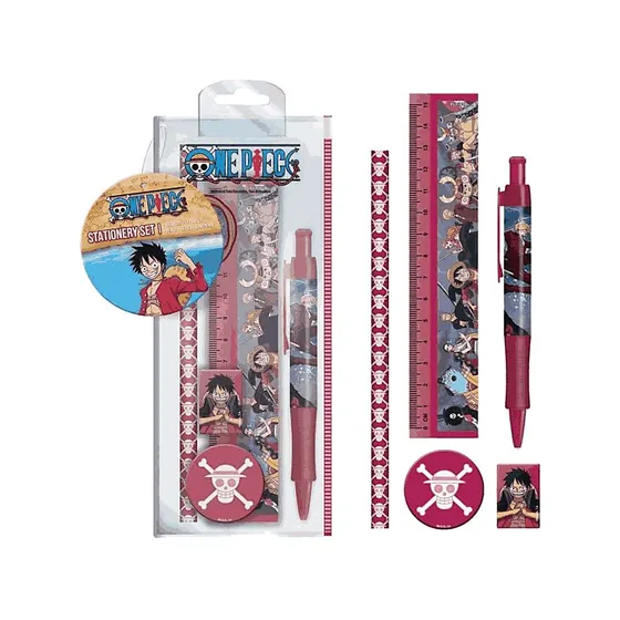 Pack Papelería Sherwood One Piece: Bolígrafo, Lápiz, Sacapuntas, Borrador y Regla
