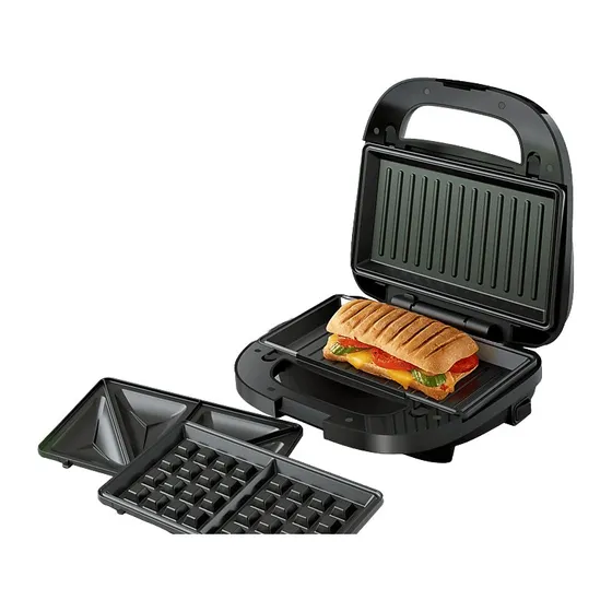 Philips Sandwichera HD2350/80 3 en 1, 750W, Acero Inoxidable, Negro