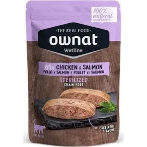 Ownat Wetline Cat Comida Húmeda Pollo y Salmón para Gatos Esterilizados 12x85g