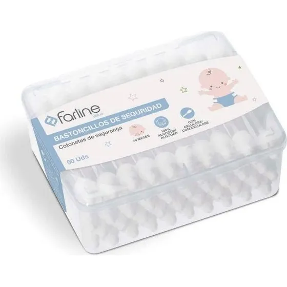 Farline Bastoncillos Bebé 50 uds Ecológicos de Algodón