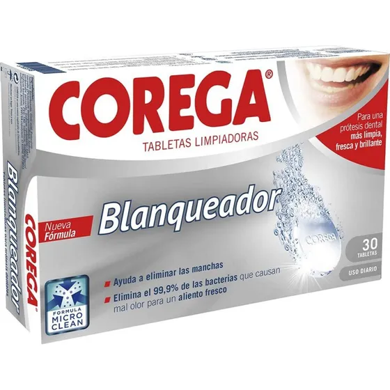 Corega Blanqueador 30 Tabletas Limpiadoras para Prótesis Dental