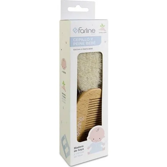 FARLINE Set de Cepillo y Peine de Madera de Haya para Bebé
