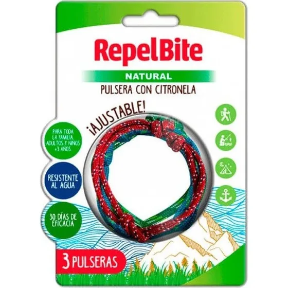 REPEL BITE Natural Pulsera Antimosquitos de Cuerda con Citronela (3 Unidades)