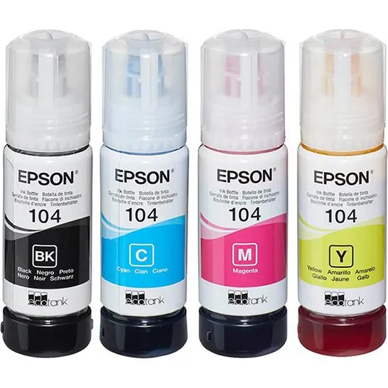 Epson Pack de 4 Botellas de Tinta Originales 104 (65 ml cada una)