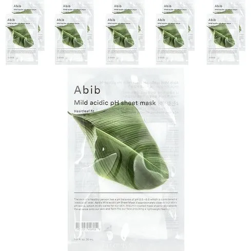 Abib Heartleaf Fit Mask, Mascarilla Calmante pH Ácido Suave, 10 unidades