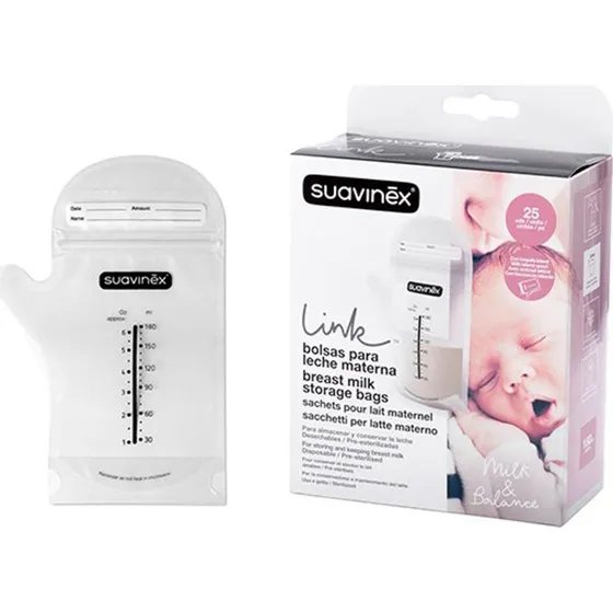 Suavinex Bolsas de Almacenaje de Leche Materna con Cierre Zip, 25 Unidades