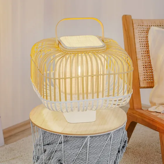 Forestier Bamboo Square S Lámpara de Sobremesa Blanca