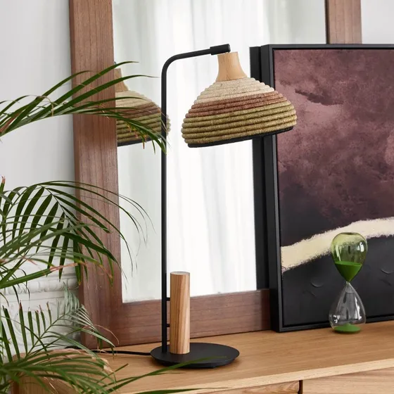 Forestier Grass Lámpara de Mesa Verde con Pantalla de Abacá