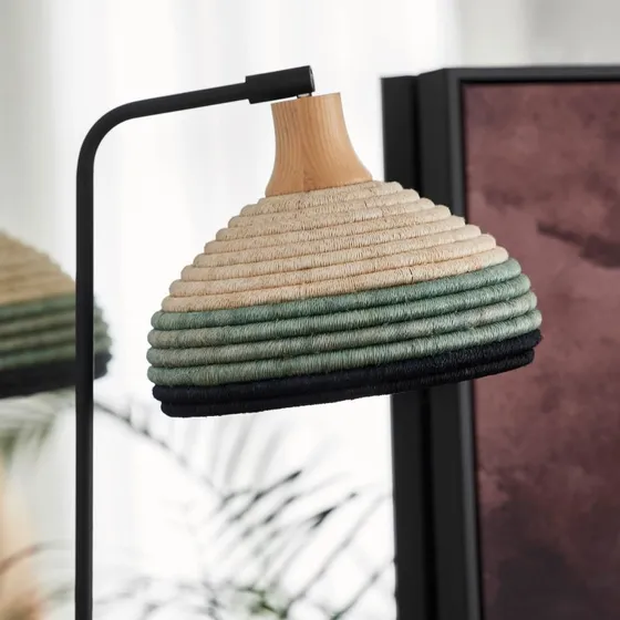 Forestier Grass Lámpara de Mesa Azul con Pantalla de Abacá