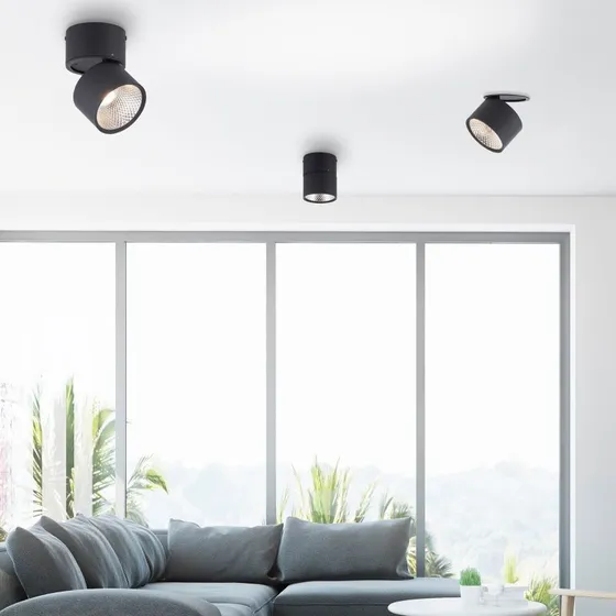 Plafón LED Nola PURE, 1 luz, negro, montaje superficie o empotrado