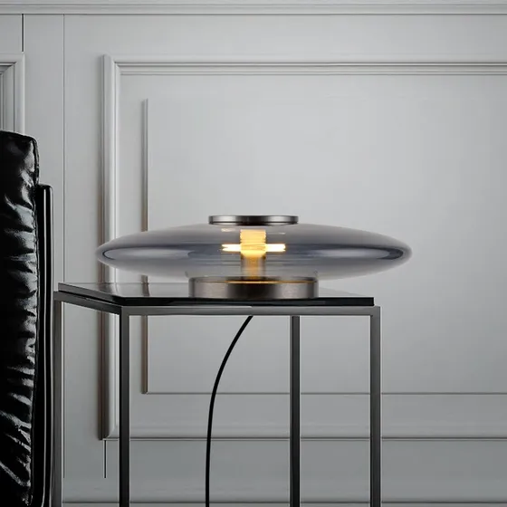 Lámpara de mesa LED Vitrum PURE, gris, cristal y aluminio
