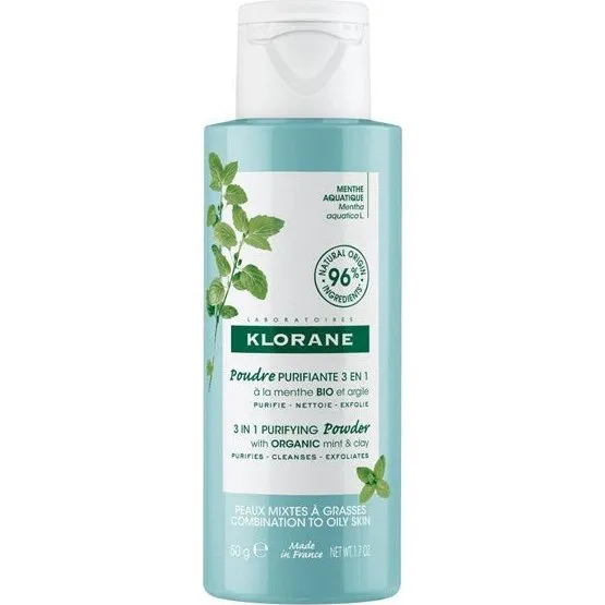 Klorane Polvo Purificante 3 en 1 Menta Acuática Bio 50g