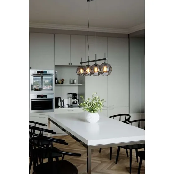 Lámpara colgante Boyle de By Rydéns, 4 luces, gris ahumado y cristal