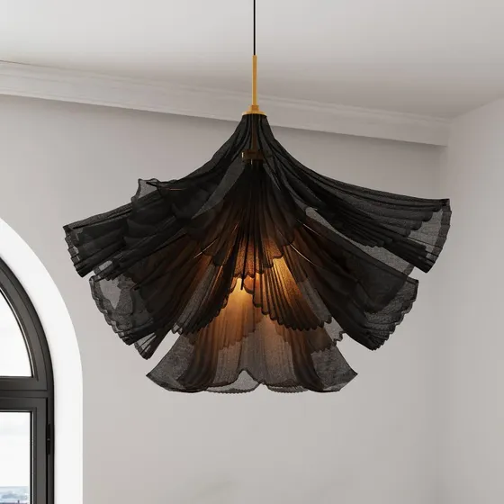 Rydéns Lámpara Colgante Juliette Negra de Tul y Metal Ø75 cm
