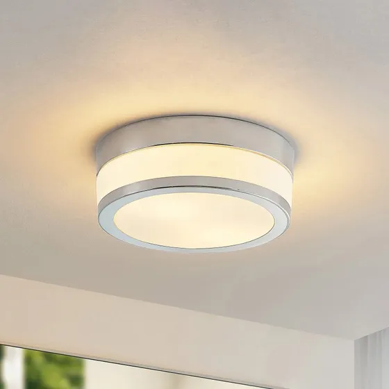 Lámpara de techo Lindby Flavi Cromada, Ø 23 cm, Cristal Opalino