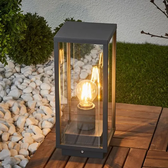Lucande Annalea Lámpara de Jardín H35 Gris Oscuro y Cristal