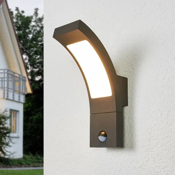 Lucande Juvia Aplique LED Exterior con Sensor, Gris Grafito