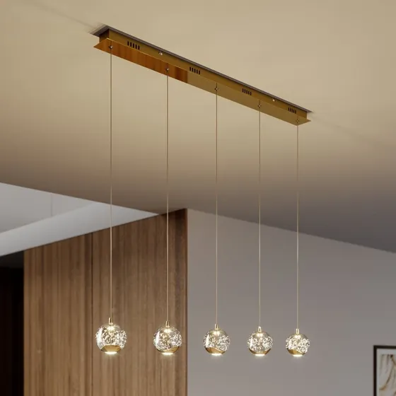 Lucande Lámpara Colgante LED Hayley, 96 cm, 5 Luces, Dorado y Cristal