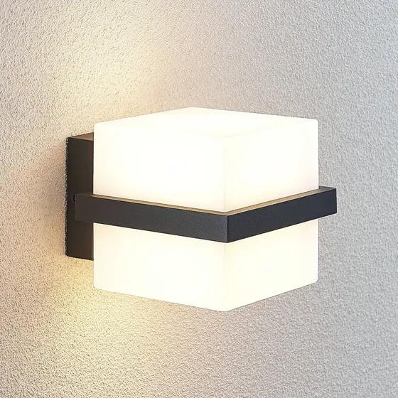 Lindby Aplique LED Exterior Aurón Cubo Gris Oscuro
