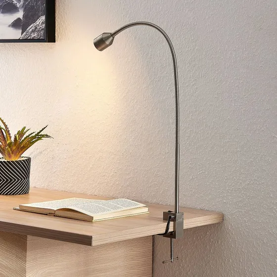 Lindby Lámpara de Pinza LED Hanilo, Níquel, 80 cm