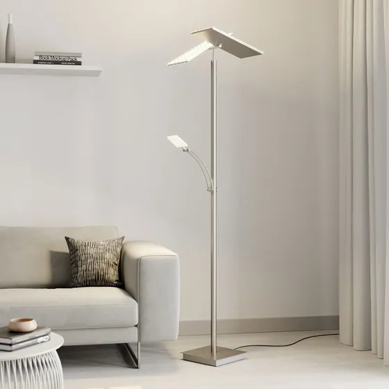 Lucande Lámpara de pie LED Parthena, Níquel, 180 cm