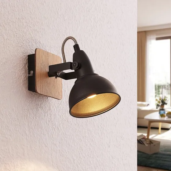 Lindby Aylis Aplique de Pared Negro y Madera Estilo Industrial