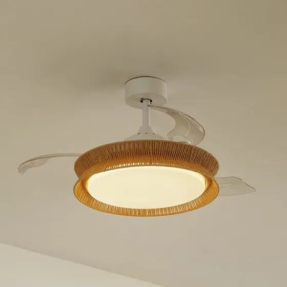 Lucande Lineta Ventilador de Techo LED Blanco con Cuerda Natural