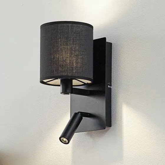 Lindby Aplique de Pared Aiden 30 cm Negro con Brazo de Lectura LED