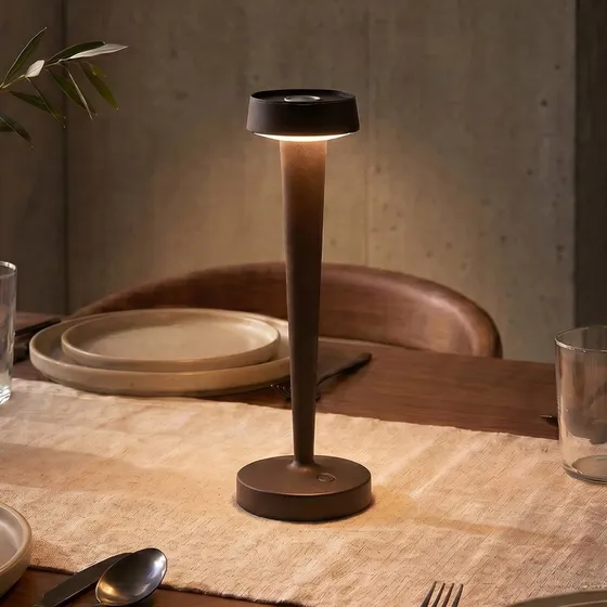 Lucande Portavelas LED Recargable Lea, Jarrón Marrón Oscuro, 28 cm