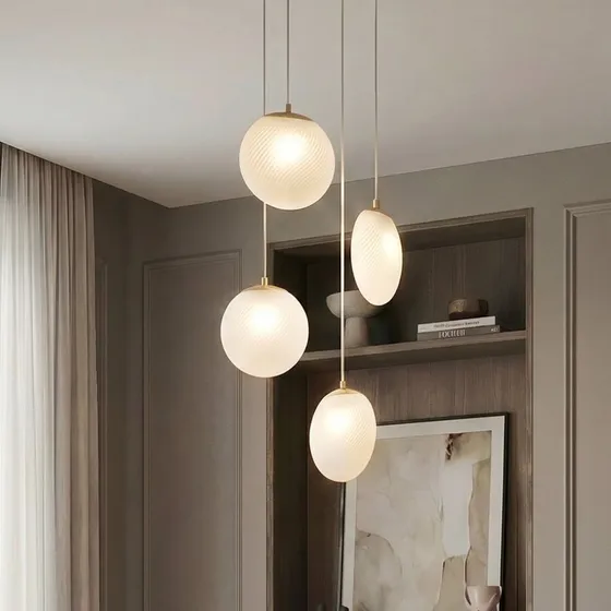 Lucande Lunelle Lámpara Colgante de Latón y Cristal, 4 Luces, Ø 40 cm