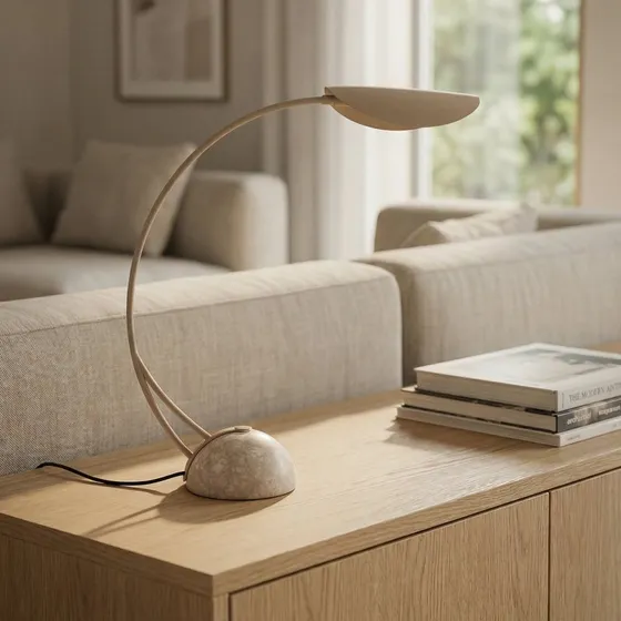 Lámpara de mesa Lucande Rivera beige, mármol y metal, 51 cm