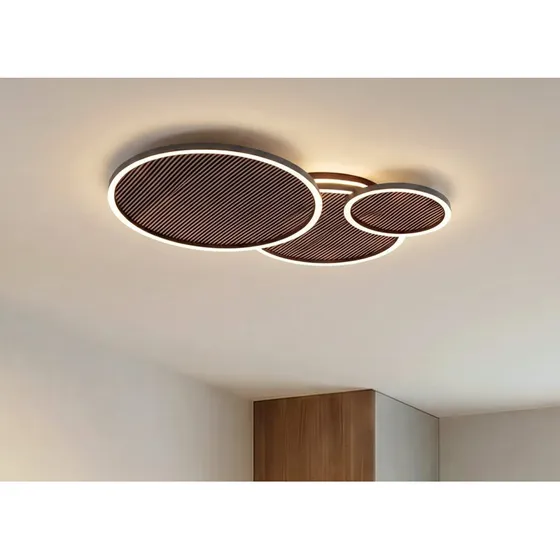 Plafón LED Lucande Orven Negro/Madera 80 cm Atenuable