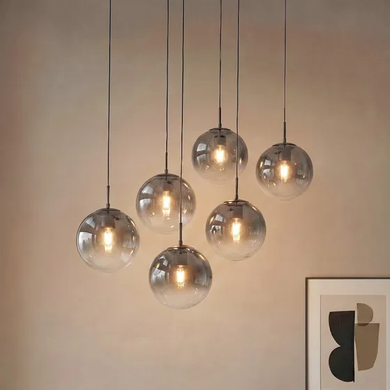 Lámpara colgante Lucande Veloura 6 luces, 100 cm, madera y cristal