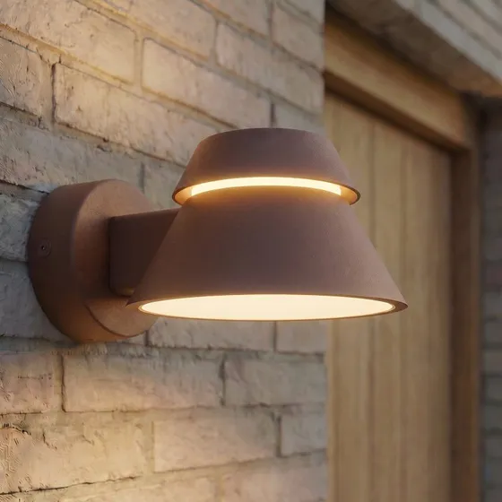 Lucande Moena Aplique LED Exterior Marrón IP44 Aluminio y Cristal