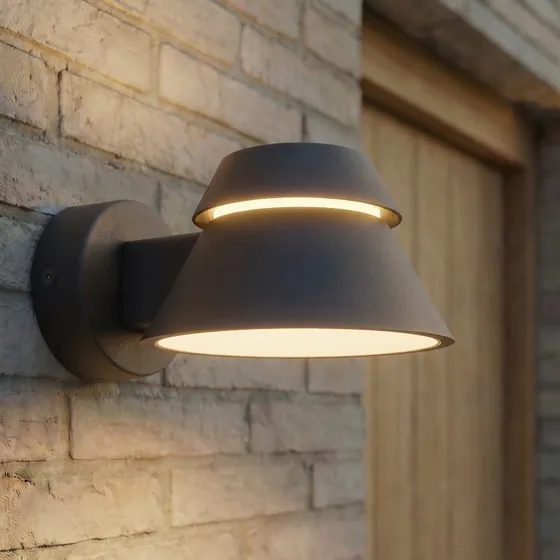 Lucande Aplique LED Exterior Moena, Negro, IP44, Aluminio y Cristal