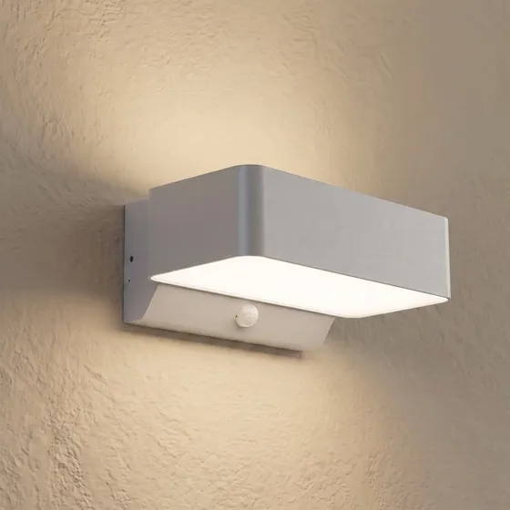 Aplique LED Exterior Lindby Fando Plata Mate con Sensor IP44