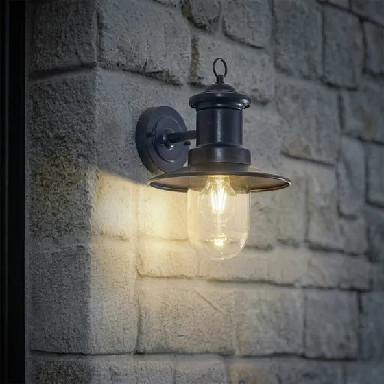 Lindby Aplique de pared Eloretta, Negro/Azul, Acero, IP44, E27