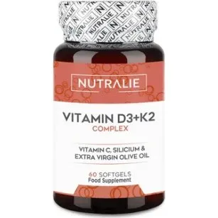 Nutralie Vitamina D3 + K2 Complex 10000 UI con Vitamina C 60 Cápsulas