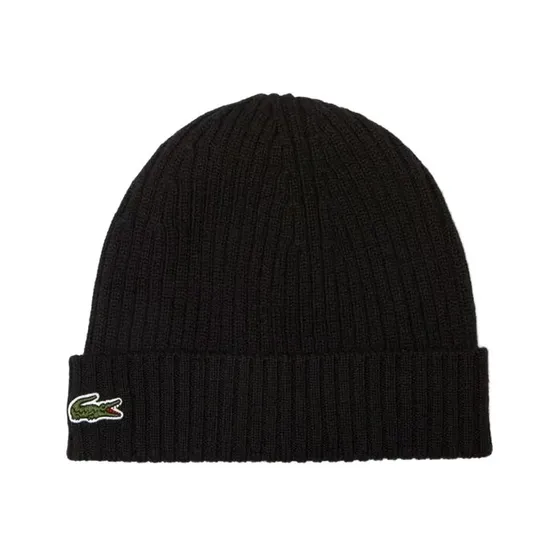 Gorro Lacoste Negro de Lana con Logo Bordado