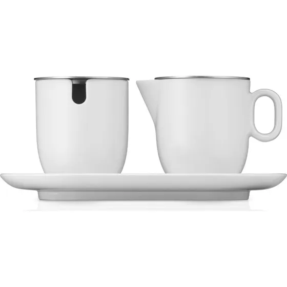 WMF Juego de Azúcar y Leche Barista de 3 piezas - Blanco/Acero Inoxidable