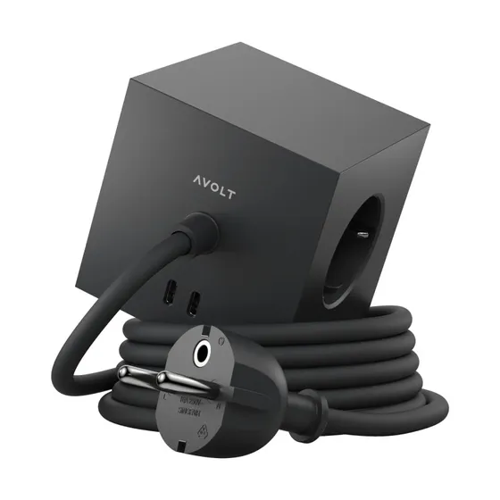 AVOLT Regleta Square 1 Black con 3 Enchufes Schuko y 2 USB-C 30W