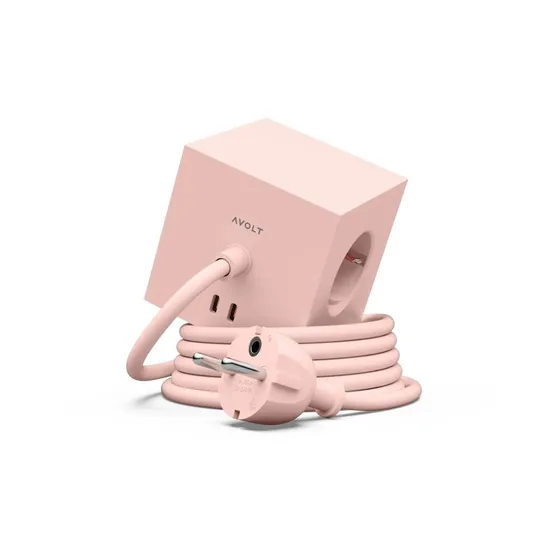 AVOLT Regleta Square 1 1.8m Rosa Antiguo con 3 Tomas Schuko y USB-C 30W