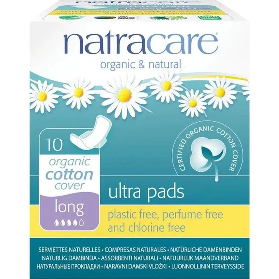 Natracare Compresas de Algodón Ecológicas Ultra Largas con Alas